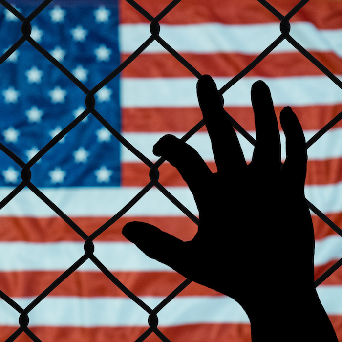 Flag behind a fence